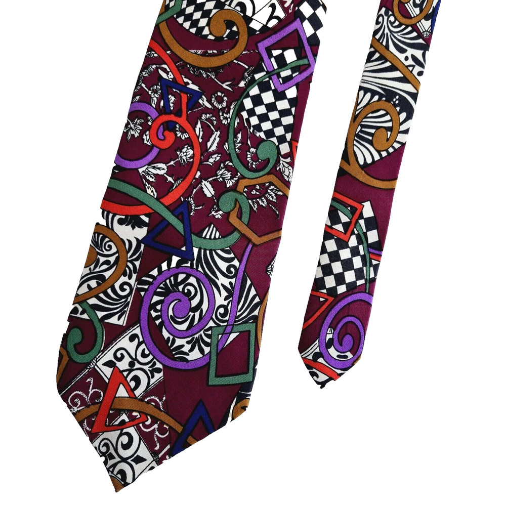 Vintage Silk Tie Abstract Geometric Colorful Maximalist Retro Mod Handmade Jsaco